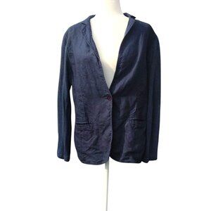 Pepitos Womens Large Navy Two-Tone Long Sleeve Linen Blazer With Pockets